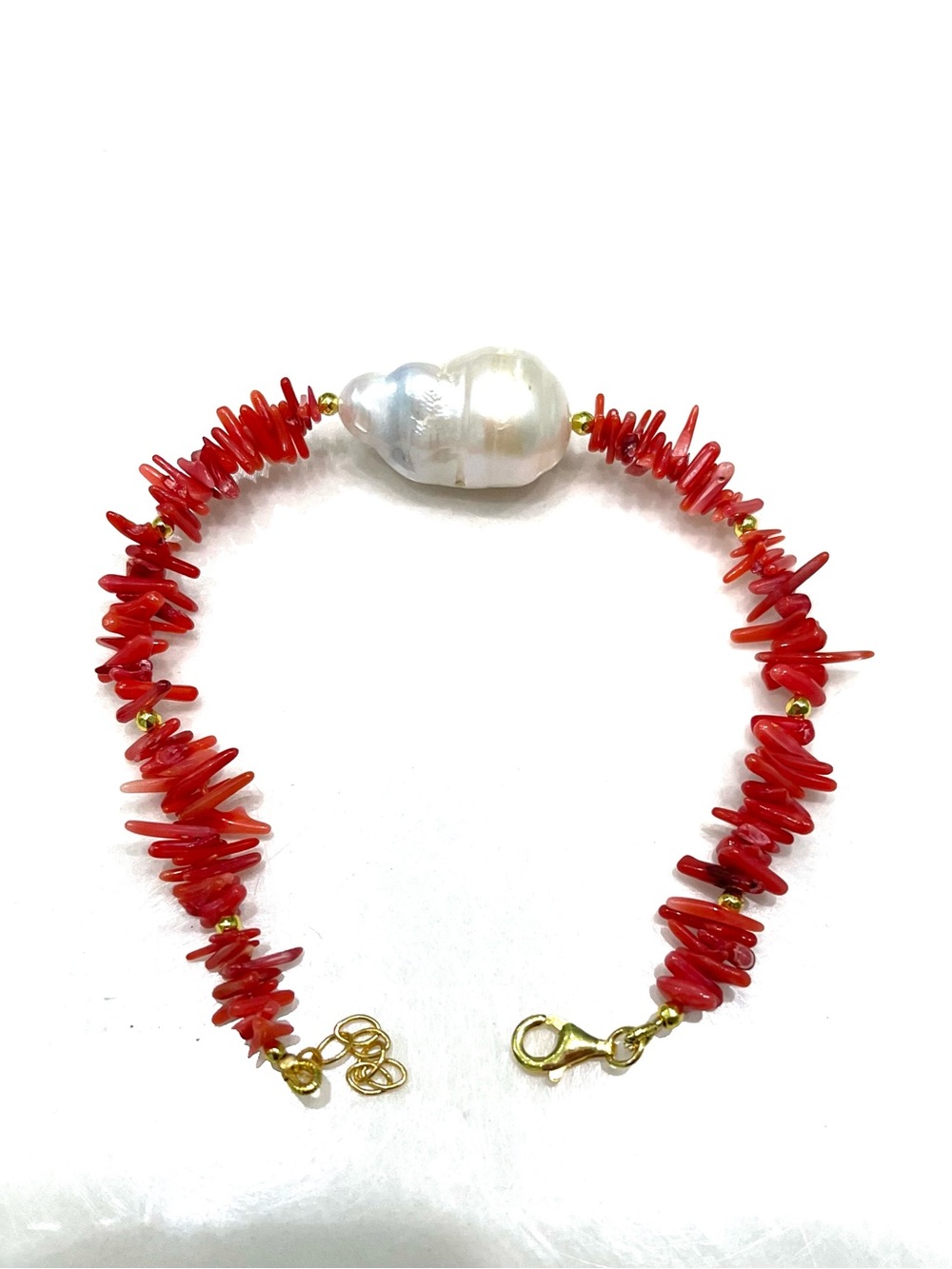 Red Coral Baroque Pearl 14KGP Bracelet.